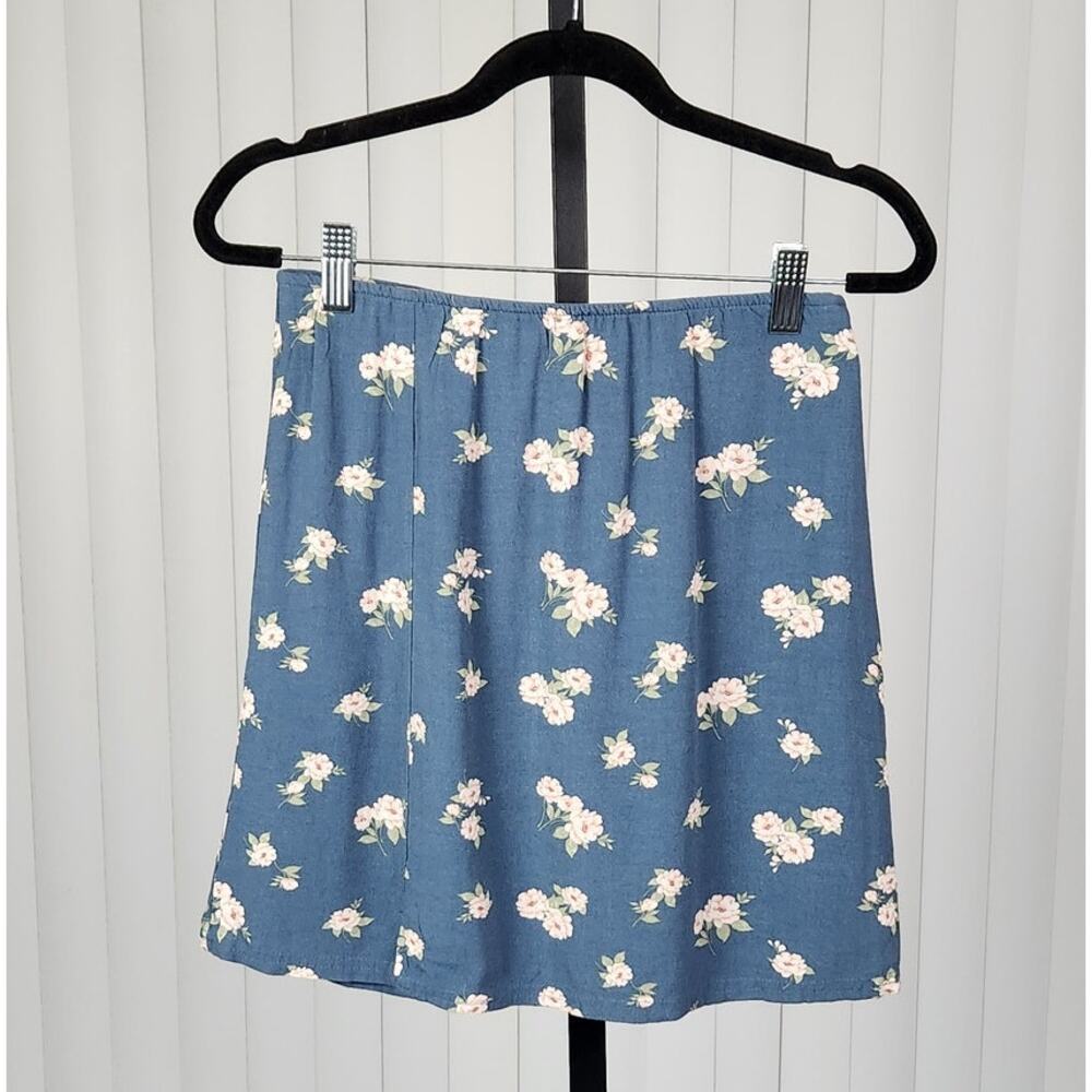 American Eagle A-Line Mini Skirt Front Slit Boho Blue Floral Size XS New
